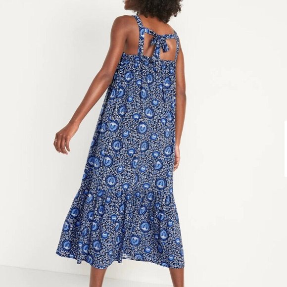 Old Navy Women's Sleeveless Tie-Back Cutout Maxi Swing Dress Many Blue New - Picture 3 of 6